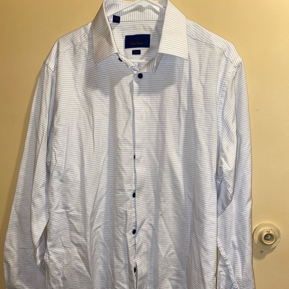 David Donahue Dress Shirt Men's 17.5 36/37 TRIM White/Blue design